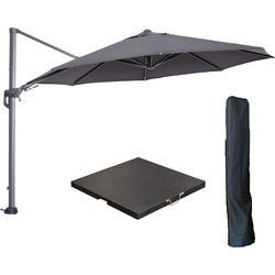 Garden Impressions Hawaii zweefparasol Ø350 cm carbon black / donker grijs met 90kg black polished parasolvoet en parasolhoes