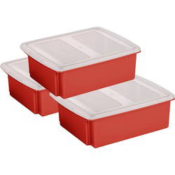 Sunware set van 3x opslagboxen kunststof 17 liter rood 45 x 36 x 14 cm met deksel - Opbergbox