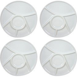 Fondue/gourmet/barbecue bord met vakjes - 4x - porselein - wit - 23 cm - Gourmetborden