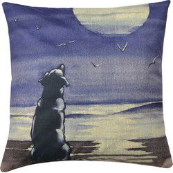 Clayre & Eef Kussenhoes Blauw Grijs Polyester Hond