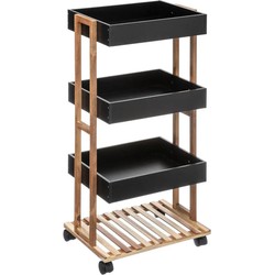 5Five Doucherekje/badkamerrekje/trolley - bamboe/zwart - 4 lagen - 40 x 30 x 87 cm - Badkamerkastjes