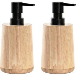 2x stuks zeeppompje/dispenser bruin bamboe hout 8 x 16 cm - Zeeppompjes
