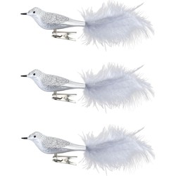 3x stuks decoratie vogels op clip zilver 20 cm - Kersthangers