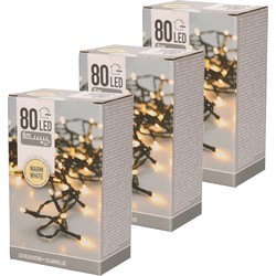 Set van 3x stuks kerstverlichting warm wit buiten 80 lampjes lichtsnoer 600 cm - Kerstverlichting kerstboom