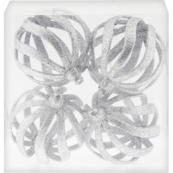 4x Draad kerstballen zilver met glitter 8 cm van kunststof/plastic - Kerstbal