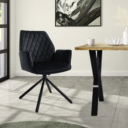 Draaibare eetkamerstoel met rugleuning en armleuningen Zwart Keukenstoel met microvezel fluwelen bekleding ML design