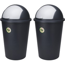 Prullenbak/afvalemmer - 2x - 50L - gerecyled kunststof - zwart - Prullenbakken