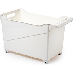 Plasticforte opberg Trolley Container - ivoor wit - op wieltjes - L45 x B24 x H27 cm - kunststof - Opberg trolley