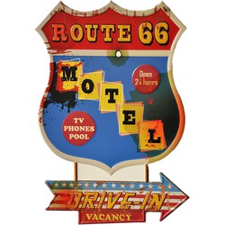 Clayre & Eef Wanddecoratie  43x63 cm Blauw Rood Ijzer Route 66 Motel Muurdecoratie