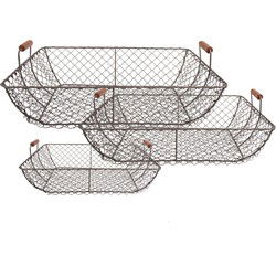 Clayre & Eef Opbergmand Set van 3  40x34x15 / 36x30x14 / 32x26x13 cm Bruin Ijzer Rechthoek Keuken Mandjes
