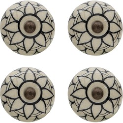 Clayre & Eef Deurknop Set van 4  Ø 4 cm Beige Keramiek Rond Bloem Meubelknop