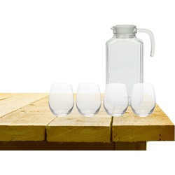 Excellent Houseware karaf schenkkan glas 1700 ml met 4x stuks Oval waterglazen - Waterkannen