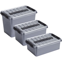 Opberg boxen set 3x stuks 9/6/4 liter kunststof grijs met deksel - Opbergbox