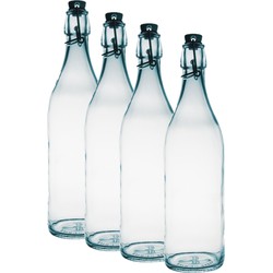 4x Glazen limonadeflessen/waterflessen transparant 1 liter rond - Weckpotten