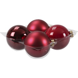 Bellatio Decorations Kerstballen - 4 st - rood - glas - 10 cm - Kerstbal