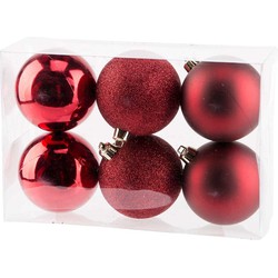 18x Donkerrode kerstballen 8 cm kunststof mat/glans/glitter - Kerstbal