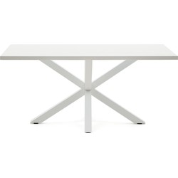 Kave Home - Argo tafel afgewerkt in wit melamine en stalen poten met witte afwerking 160 x 100 cm