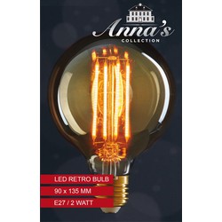 3 stuks - LED retro lamp 95x135 mm 2w1800k e27 niet dimbaar, 4 stuks gloeidraad 6 cm