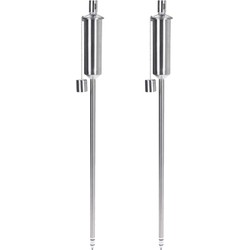 Tuinfakkel - 2x - 115 cm - RVS zilver - glasvezel lont - op lampenolie - Fakkels