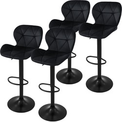Set van 2 barkrukken 2x zwart fluwelen bekleding met rugleuning en voetensteun in hoogte verstelbaar 59-79cm ML-Design