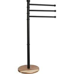 Items Handdoeken ophangrek - metaal/hout - 42x26x85 cm - zwart - Handdoekrekken