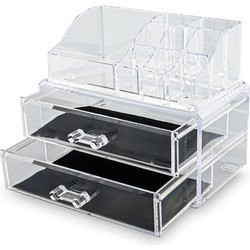 Decopatent® Make up Organizer met 9 Vakken & 2 Lades - Makeup Organizer Transparant - Sieraden - Make-up - Cosmetica - Opbergdoos