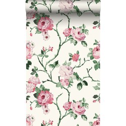 Origin Wallcoverings behang bloemen roomwit, roze en groen - 53 cm x 10,05 m - 347434