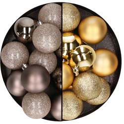 24x stuks kunststof kerstballen mix van champagne en goud 6 cm - Kerstbal