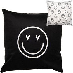 Clayre & Eef Kussenhoes Zwart Wit Polyester smile