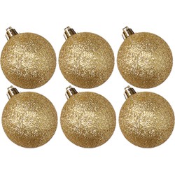 6x stuks kunststof glitter kerstballen goud 8 cm - Kerstbal