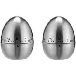Kookwekker - 2x - ei vorm - 7,5 cm - RVS - eierwekker - analoge wekker - Kookwekkers