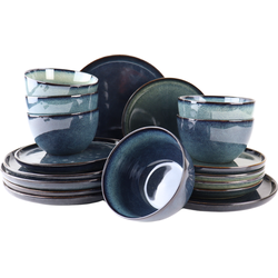 OTIX Serviesset - 18-delig - Bordenset - Ontbijtborden - Dinerborden - Soepkommen - 6 Persoons - Blauw - EBONY