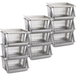 3x Grijze opberg stapelkratten/organizers 3 vakken 62 cm - Opbergmanden