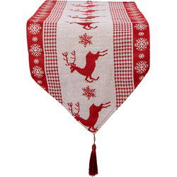 Clayre & Eef Tafelloper Kerst 33x180 cm Rood Polyester