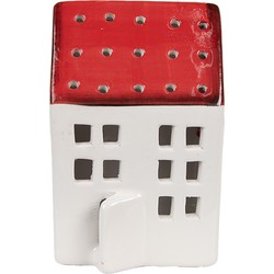 Clayre & Eef Decoratie Beeld Huis 8x7x12 cm Wit Rood Kunststof