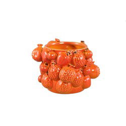 PTMD Bauer Orange Ceramic Round Pomegranate Pot Small