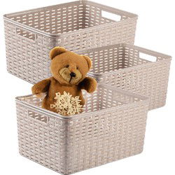 Plasticforte Opbergmand - 3x - Kastmand - rotan kunststof - taupe - 18 Liter - 29 x 39 x 20 cm - Opbergmanden