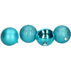 4x stuks kerstballen turquoise blauw mix kunststof 8 cm - Kerstbal