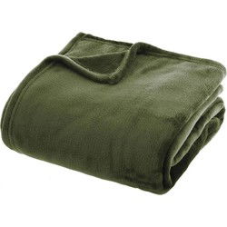 Atmosphera Plaid deken - olijfgroen - polyester - 130 x 180 cm - Plaids