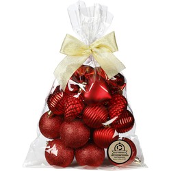Inge Christmas kerstballen en hangers -30x -kunststof -rood - Kerstbal