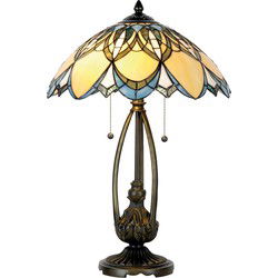 LumiLamp Tiffany Tafellamp  Ø 40x60 cm  Blauw Beige Glas Driehoek Tiffany Bureaulamp