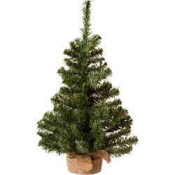 Everlands Kerstboom-kunstboom - in jute zak - 60 cm - Kunstkerstboom