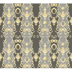 A.S. Création behang barokprint goud, zwart en grijs - 53 cm x 10,05 m - AS-343926