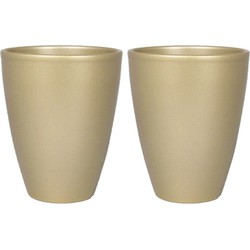 2x stuks bloempot/plantenpot vaas van keramiek in het parelgoud D13.5 en H17 cm - Plantenpotten