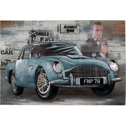 Clayre & Eef 3D Schilderijen metaal 120x80 cm Blauw Groen IJzer Hout Auto Muurdecoratie