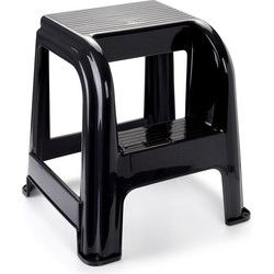 Plasticforte Opstapkrukje - 2 tredes - zwart - kunststof - 45 cm - Huishoudkrukjes