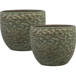 Ter Steege Plantenpot/bloempot Lava Stone - 2x - groen - D15 x H13 cm - Plantenpotten