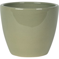 Steege Plantenpot/bloempot - keramiek - mosgroen - glanzend - 18 x 16 cm - Plantenpotten