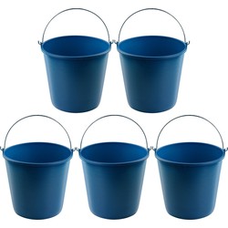 5x Emmer blauw 16 liter 32 x 28 cm schoonmaakartikelen - Emmers