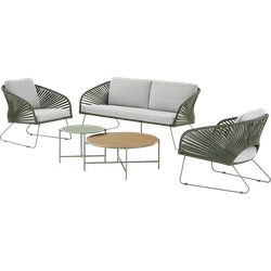 Mischa tuin loungeset groen 5delig - tweezitsbank, twee fauteuils, twee salontafels - met zitkussens